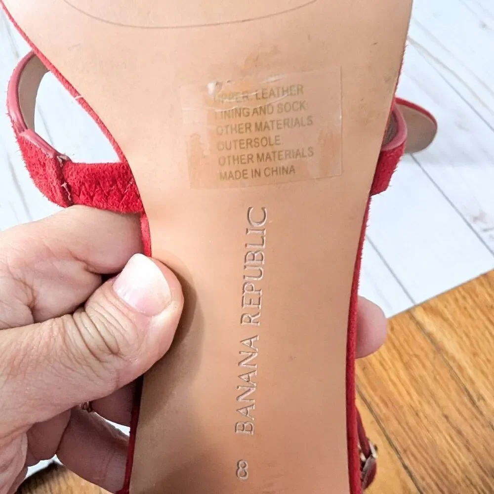 Banana Republic Laser Cut Low Block Heel Suede Sandals - Picture 5 of 6